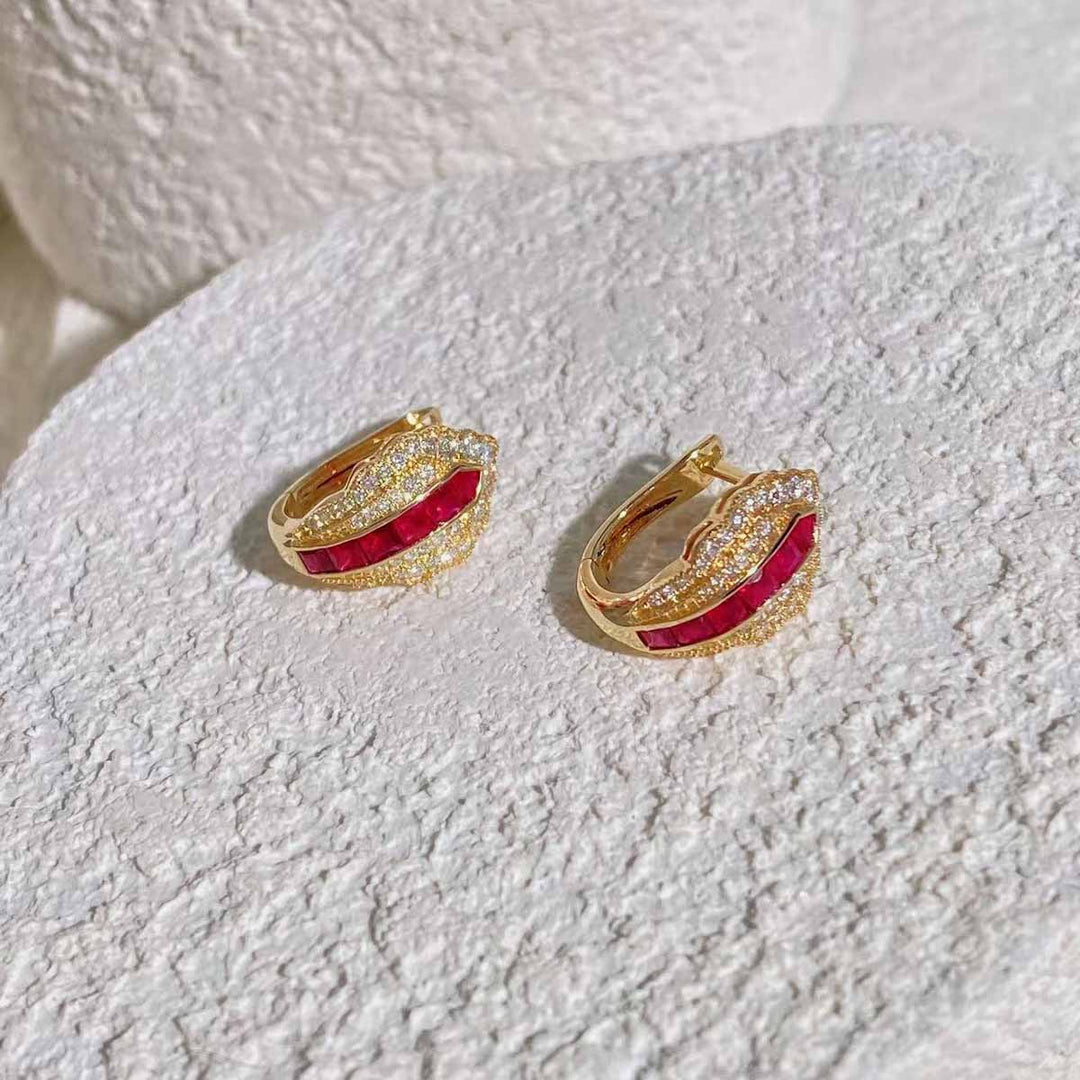 Natural Ruby Retro Hoop Earrings. D0.68ct d0.36ct,18K Pigeon Blood