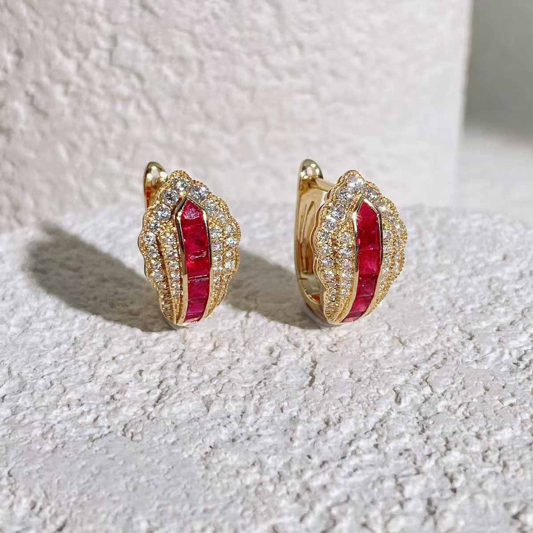 Natural Ruby Retro Hoop Earrings. D0.68ct d0.36ct,18K Pigeon Blood