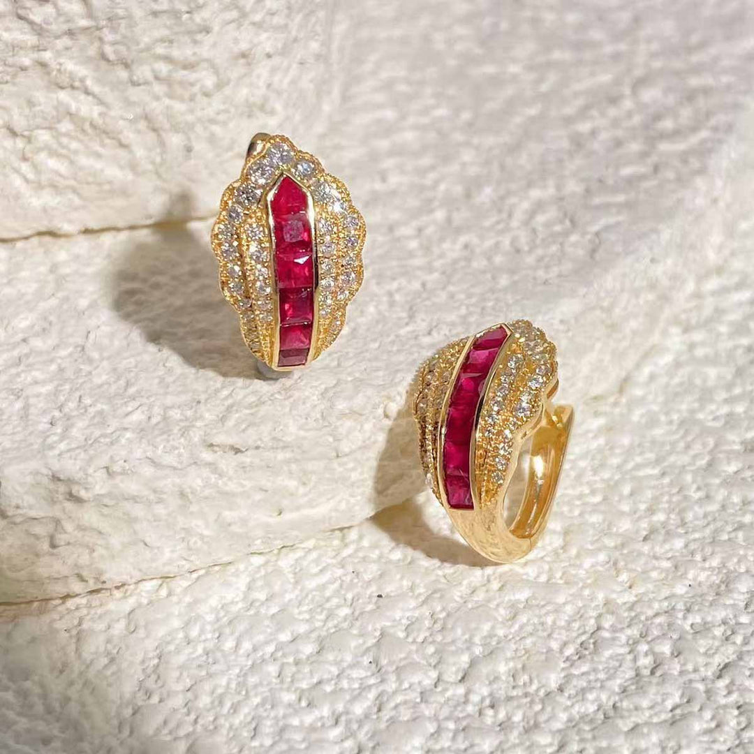 Natural Ruby Retro Hoop Earrings. D0.68ct d0.36ct,18K Pigeon Blood