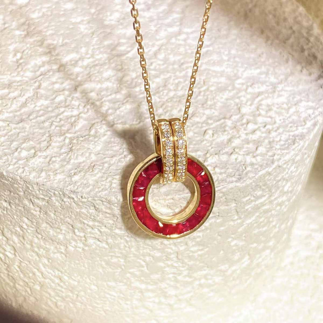 Natural Ruby Convertible Donut Necklace D1.09ct d0.12ct,18KMozambique Pigeon Blood