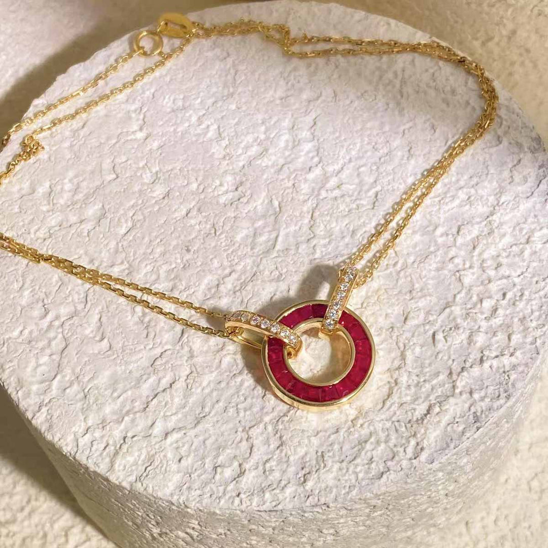 Natural Ruby Convertible Donut Necklace D1.09ct d0.12ct,18KMozambique Pigeon Blood