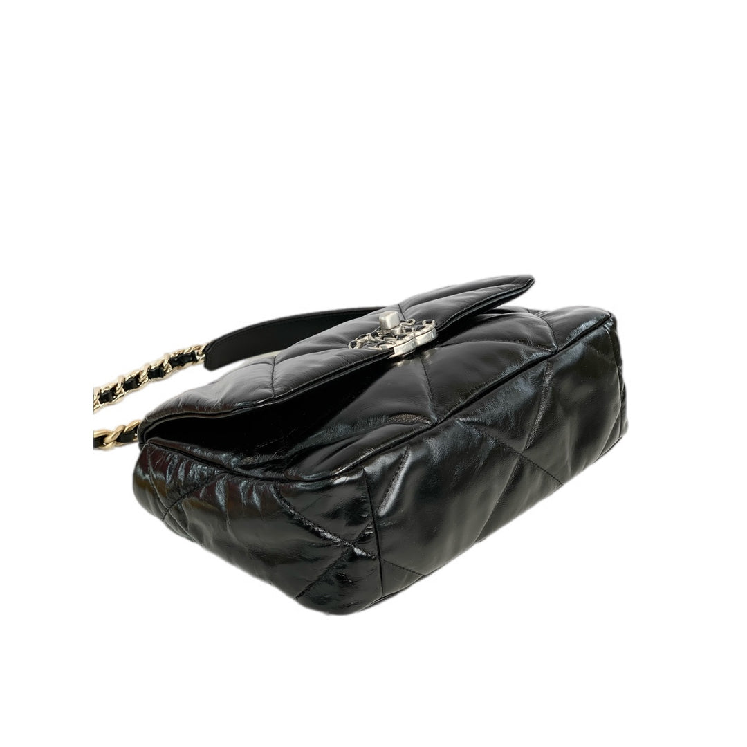Chanel 19 Bag Small Black Silver Shiny Calfskin