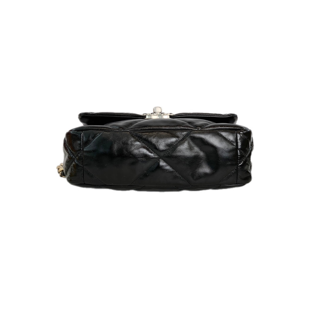 Chanel 19 Bag Small Black Silver Shiny Calfskin