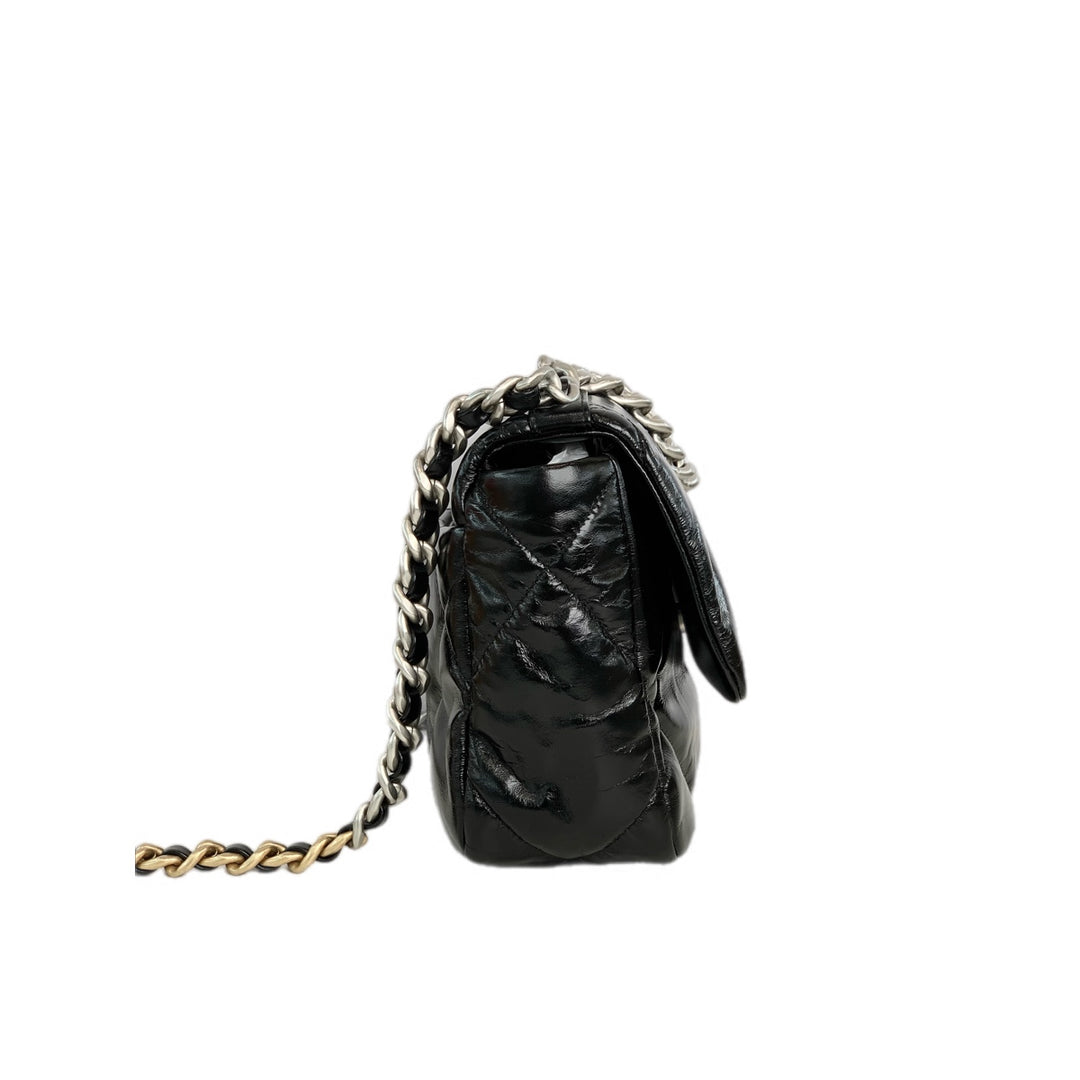 Chanel 19 Bag Small Black Silver Shiny Calfskin