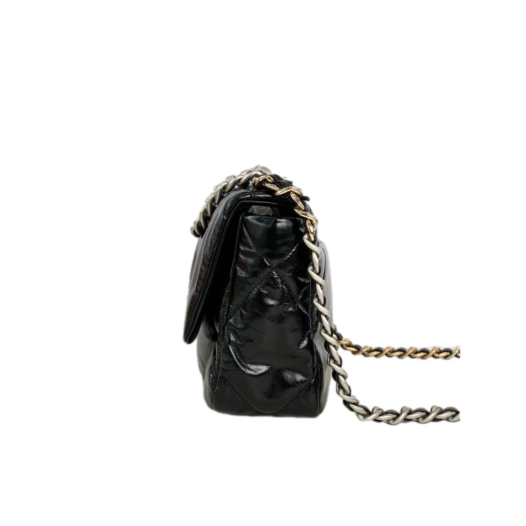 Chanel 19 Bag Small Black Silver Shiny Calfskin