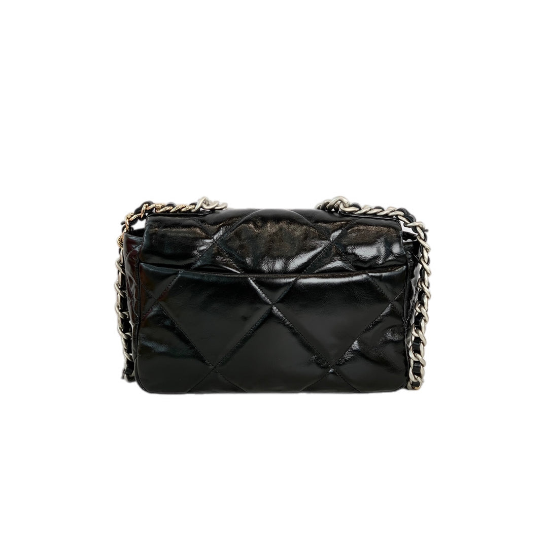 Chanel 19 Bag Small Black Silver Shiny Calfskin