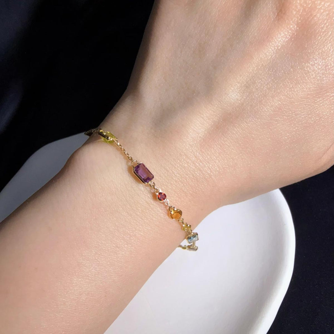 Natural Gemstone Bracelet 5.11ct, 18K Gold