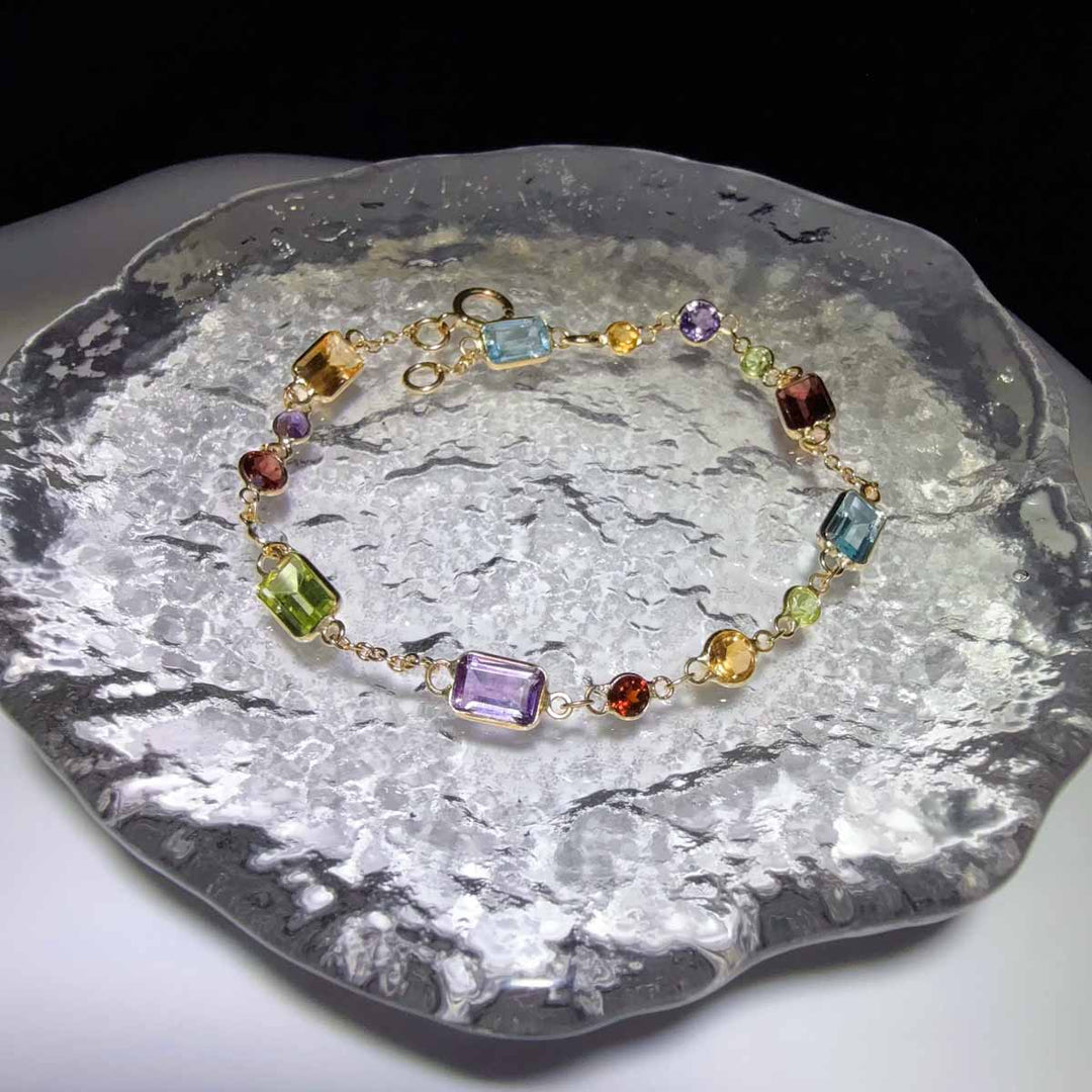 Natural Gemstone Bracelet 5.11ct, 18K Gold