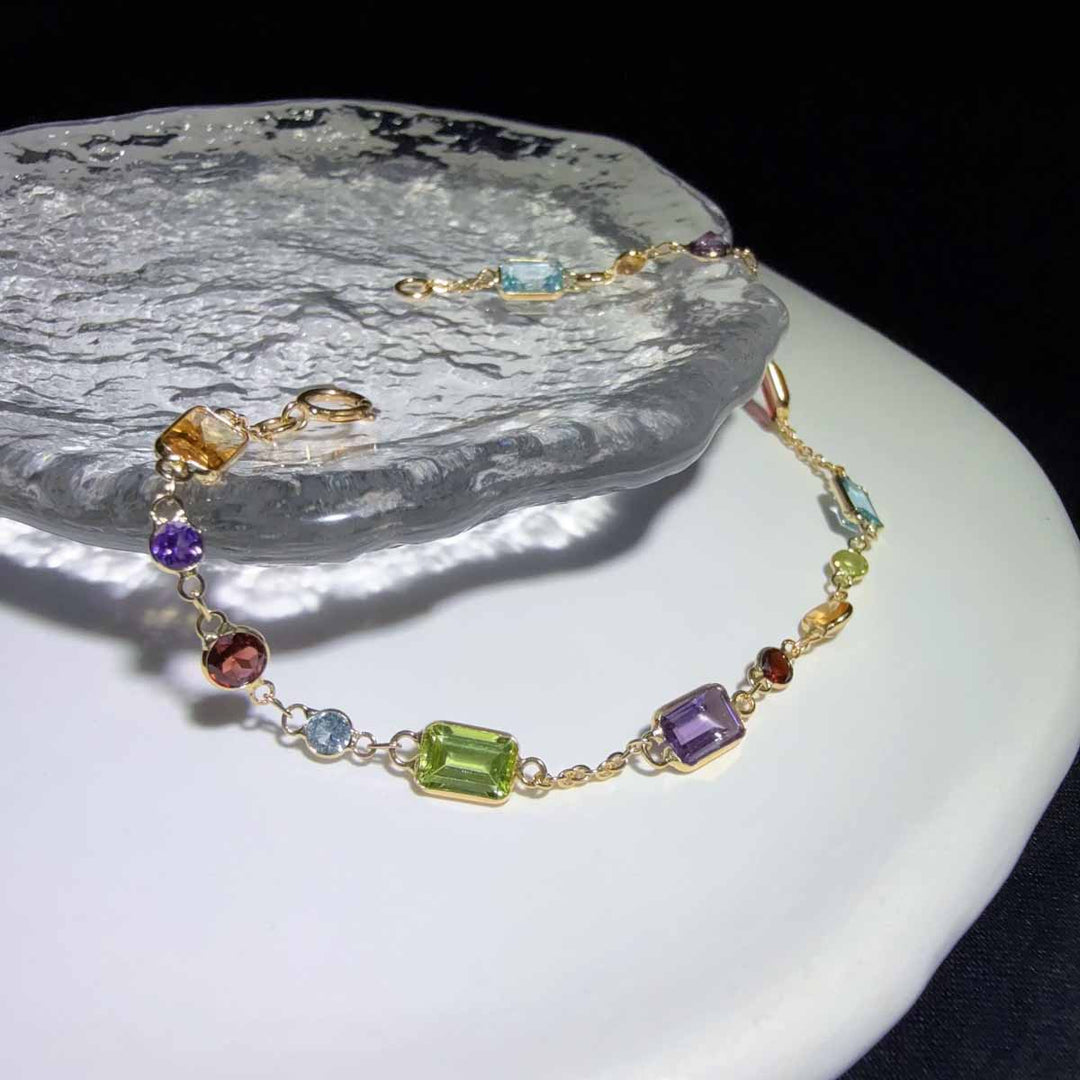 Natural Gemstone Bracelet 5.11ct, 18K Gold