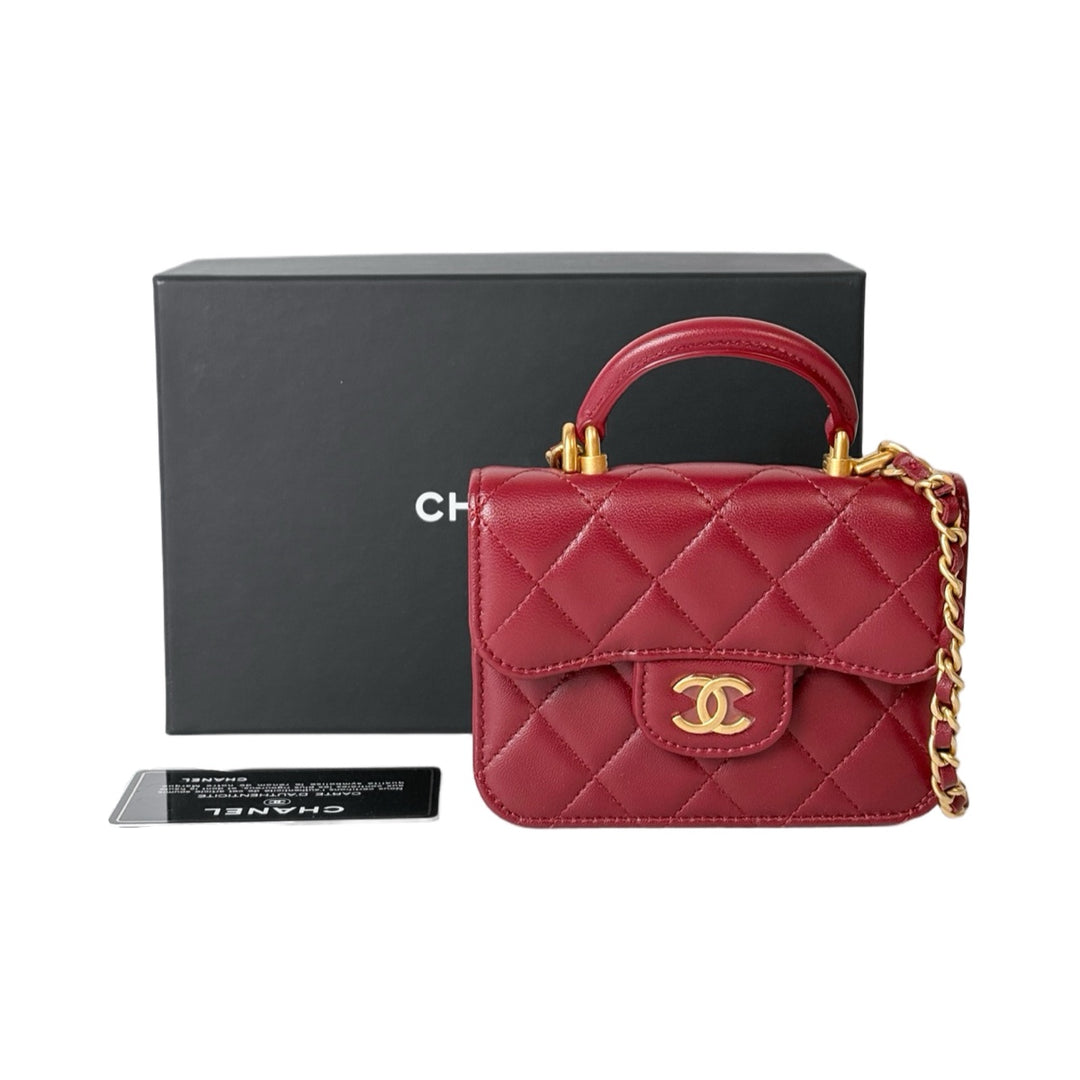 Chanel Red Lambskin Micro Handle Flap Bag