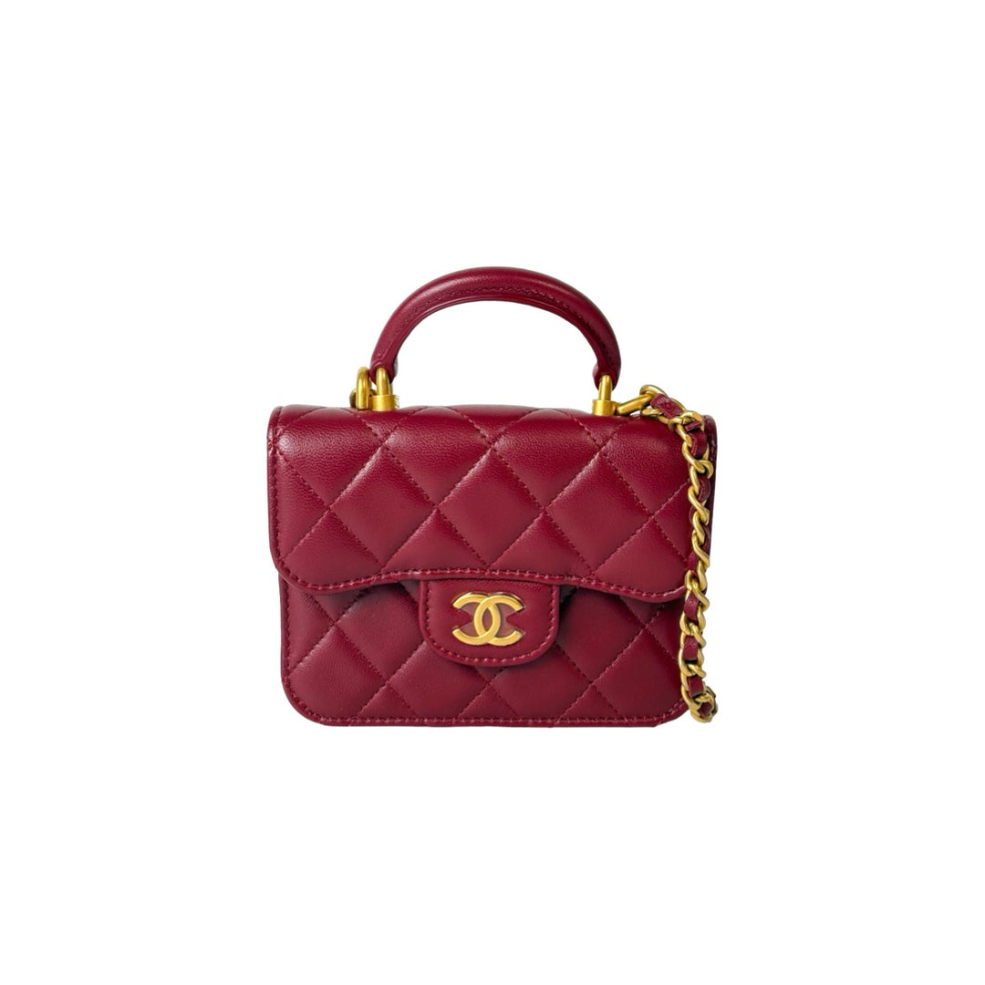 Chanel Red Lambskin Micro Handle Flap Bag