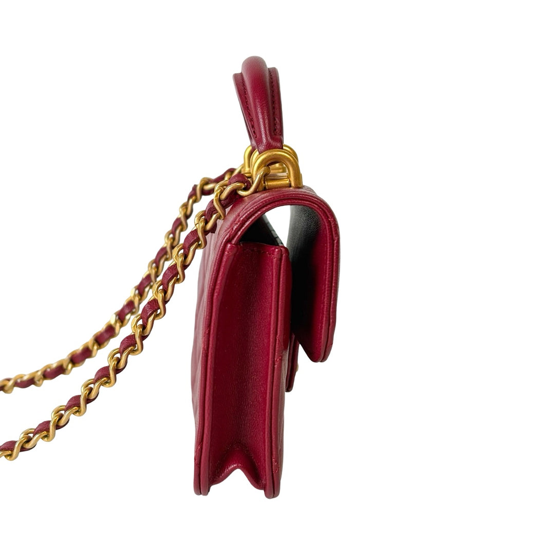 Chanel Red Lambskin Micro Handle Flap Bag