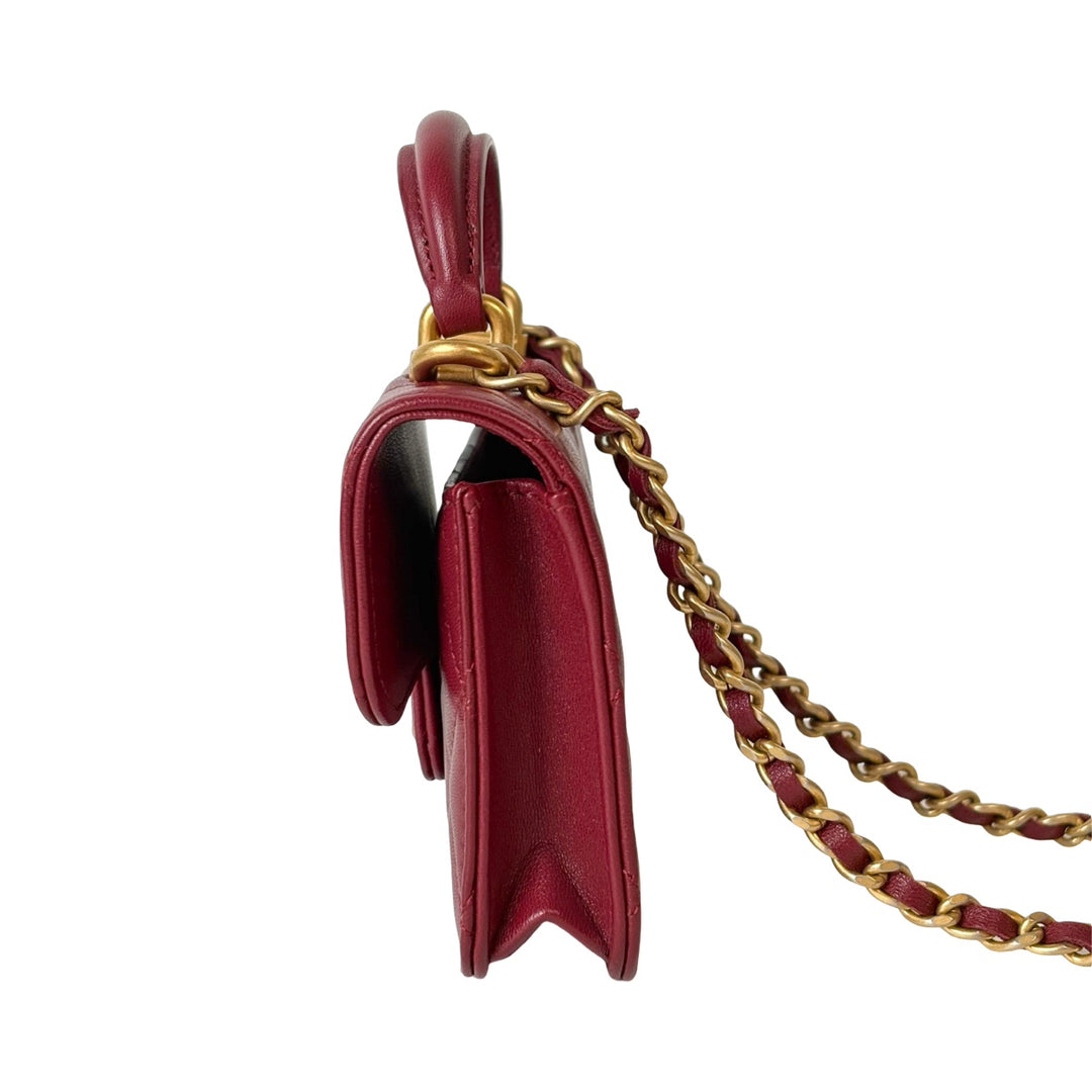 Chanel Red Lambskin Micro Handle Flap Bag