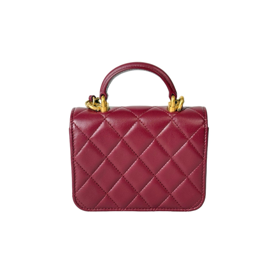 Chanel Red Lambskin Micro Handle Flap Bag