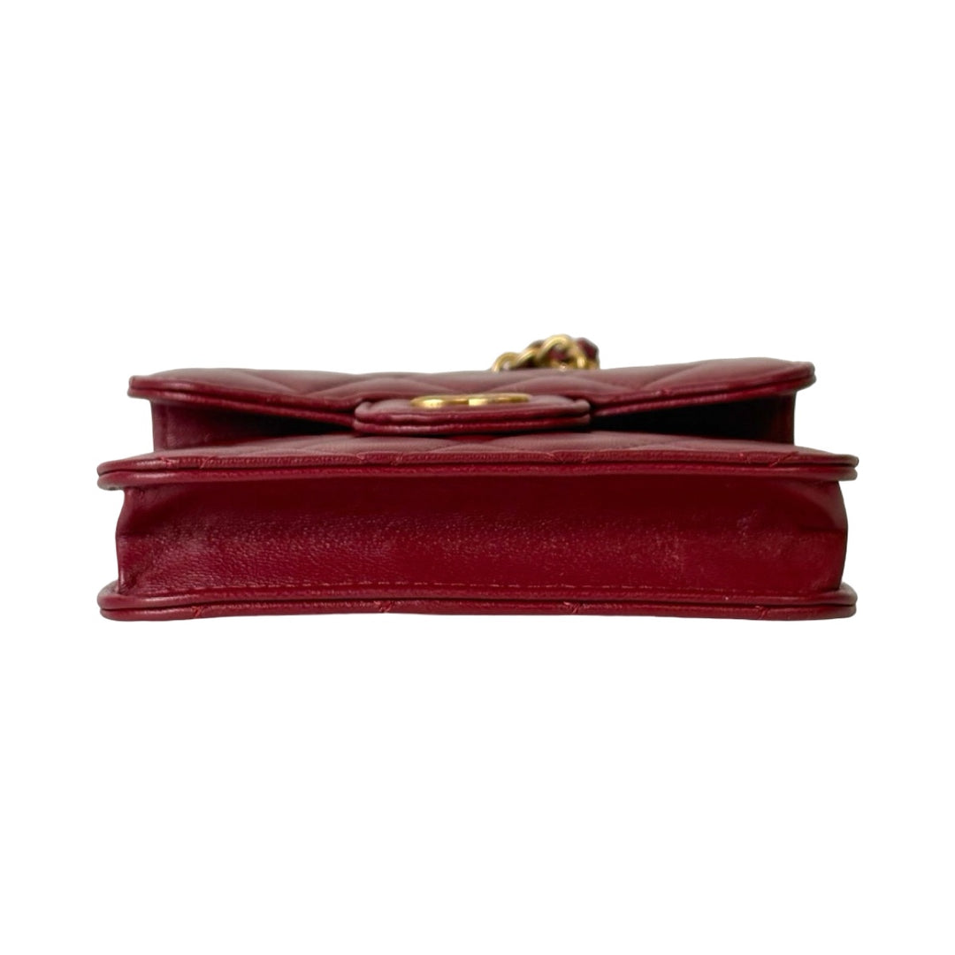 Chanel Red Lambskin Micro Handle Flap Bag
