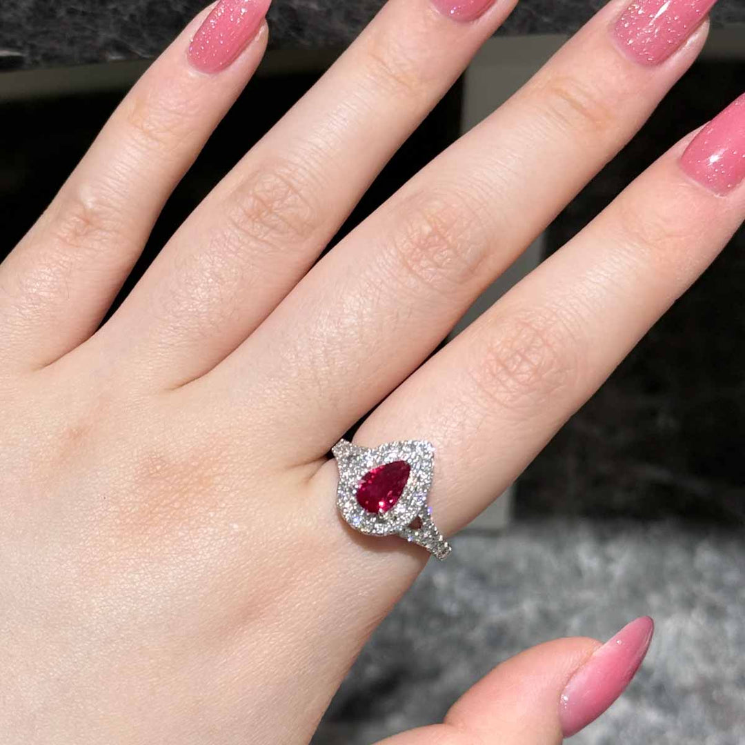 Unheated Natural Pigeon Blood Ruby Stone Ring 1.03ct, Diamond 0.76ct Platinum (Pt950)