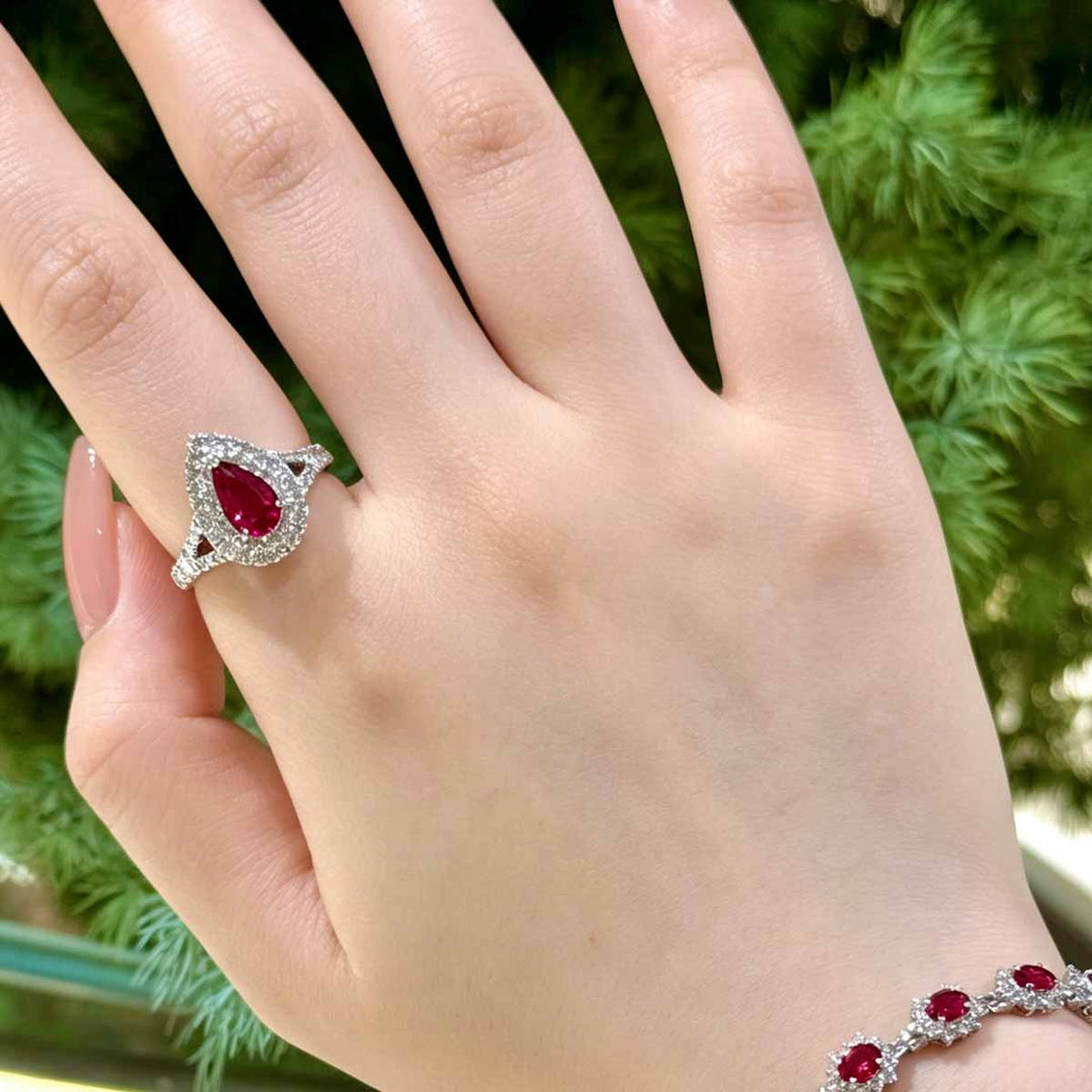 Unheated Natural Pigeon Blood Ruby Stone Ring 1.03ct, Diamond 0.76ct Platinum (Pt950)