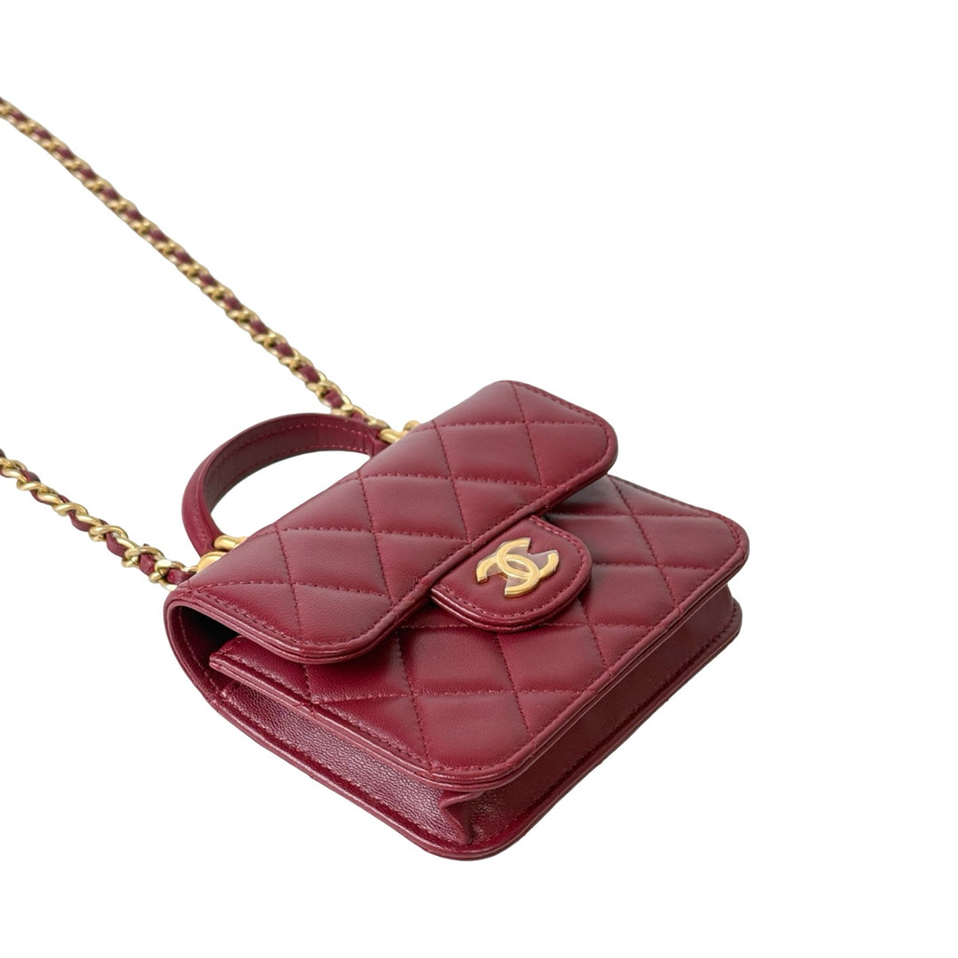 Chanel Red Lambskin Micro Handle Flap Bag