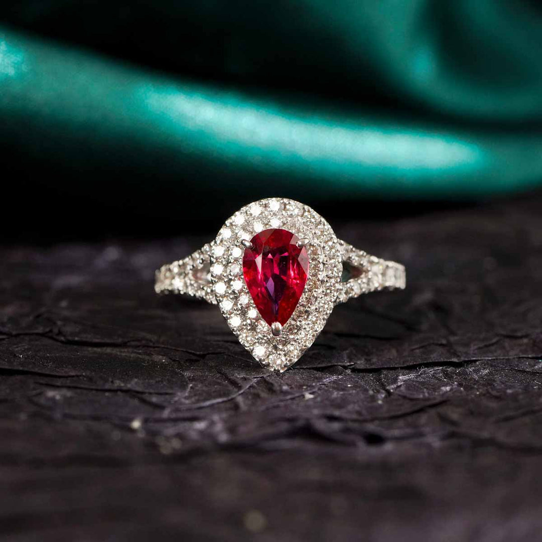 Unheated Natural Pigeon Blood Ruby Stone Ring 1.03ct, Diamond 0.76ct Platinum (Pt950)