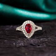 Unheated Natural Pigeon Blood Ruby Stone Ring 1.03ct, Diamond 0.76ct Platinum (Pt950)