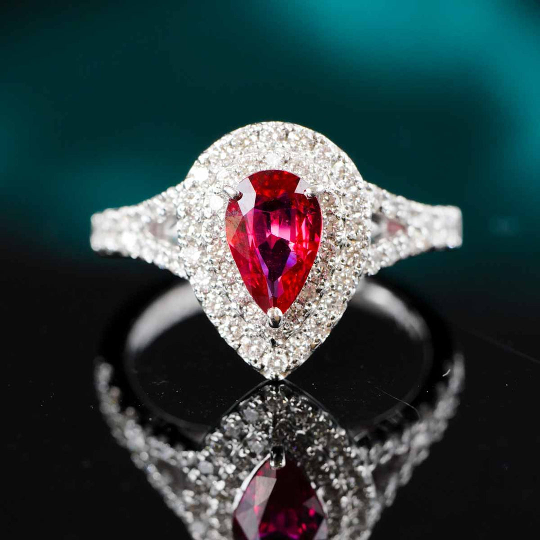 Unheated Natural Pigeon Blood Ruby Stone Ring 1.03ct, Diamond 0.76ct Platinum (Pt950)