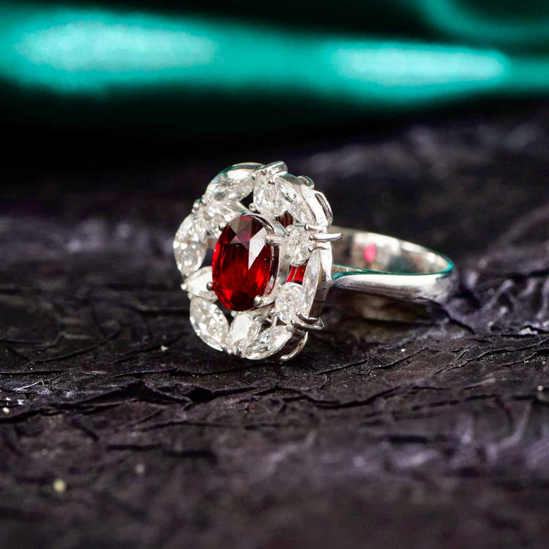Mozambique Unheated Natural Vivid Ruby Stone Ring 2.10ct, Diamond 1.78ct 18K Gold