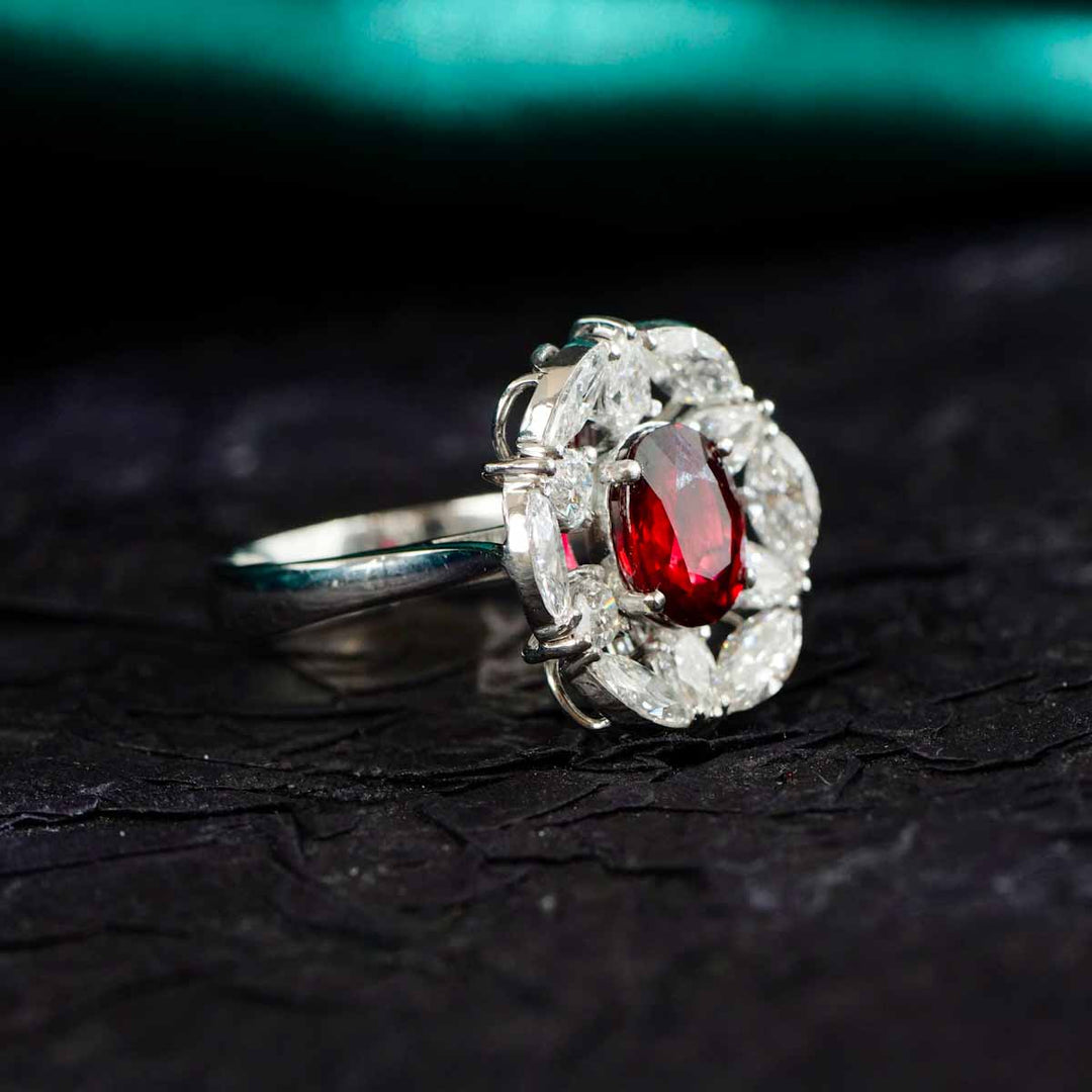 Mozambique Unheated Natural Vivid Ruby Stone Ring 2.10ct, Diamond 1.78ct 18K Gold