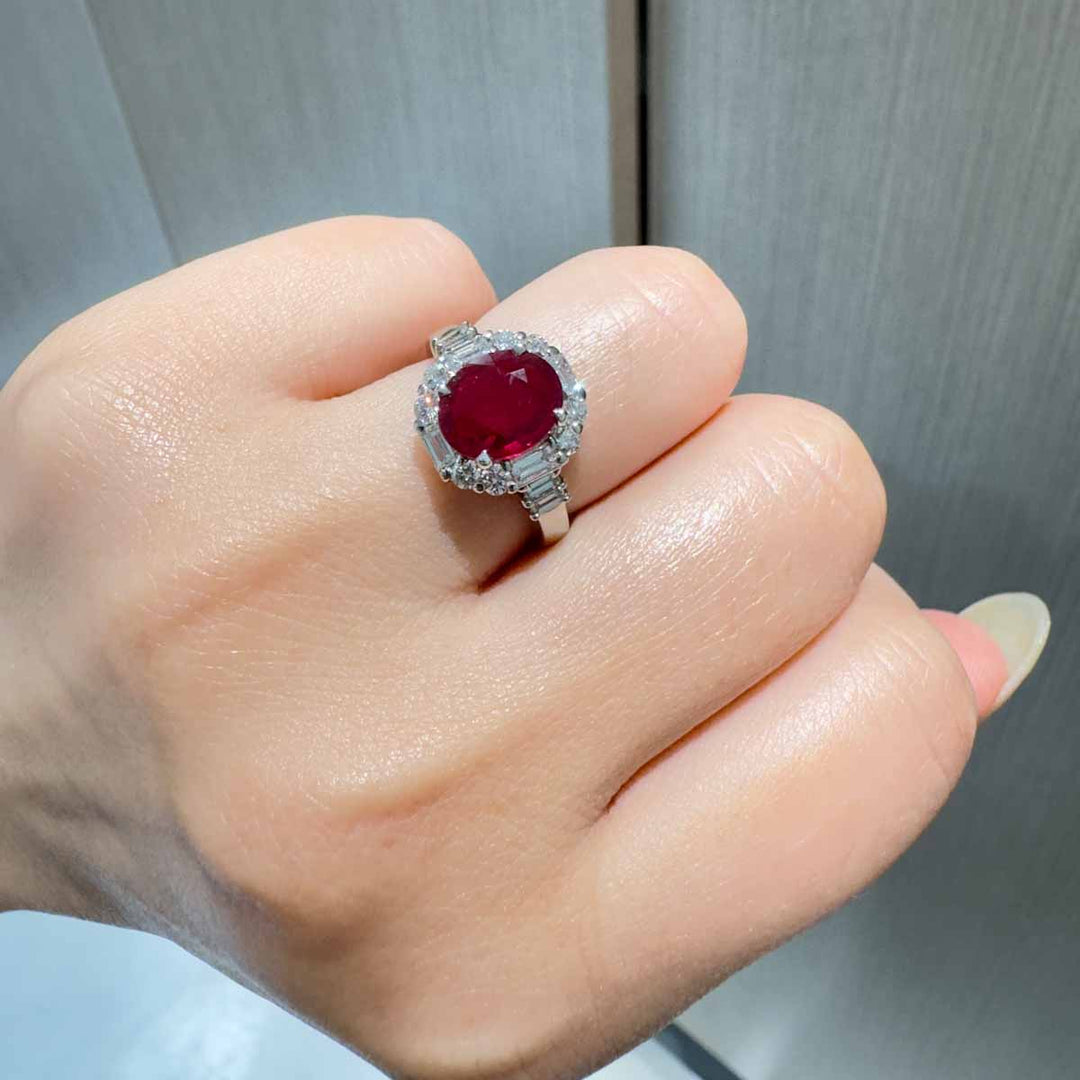 Burma(Myanmar) Natural Pigeon Blood Ruby Stone Ring 2.02ct, Diamond 1.01ct Pt900 Platinum