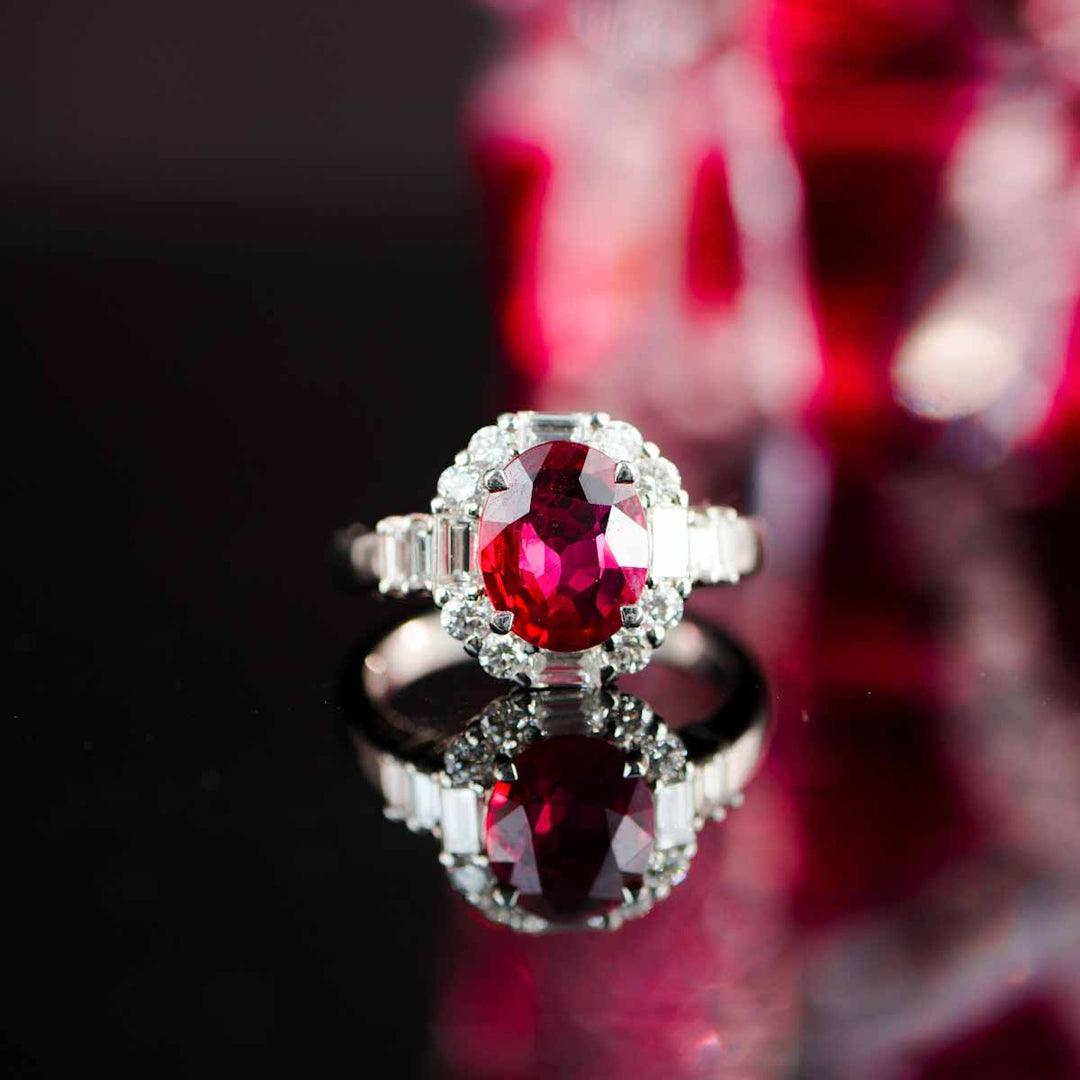 Burma(Myanmar) Natural Pigeon Blood Ruby Stone Ring 2.02ct, Diamond 1.01ct Pt900 Platinum
