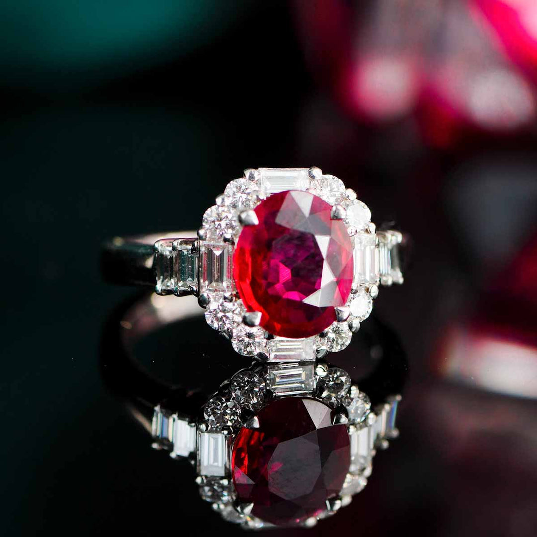 Burma(Myanmar) Natural Pigeon Blood Ruby Stone Ring 2.02ct, Diamond 1.01ct Pt900 Platinum
