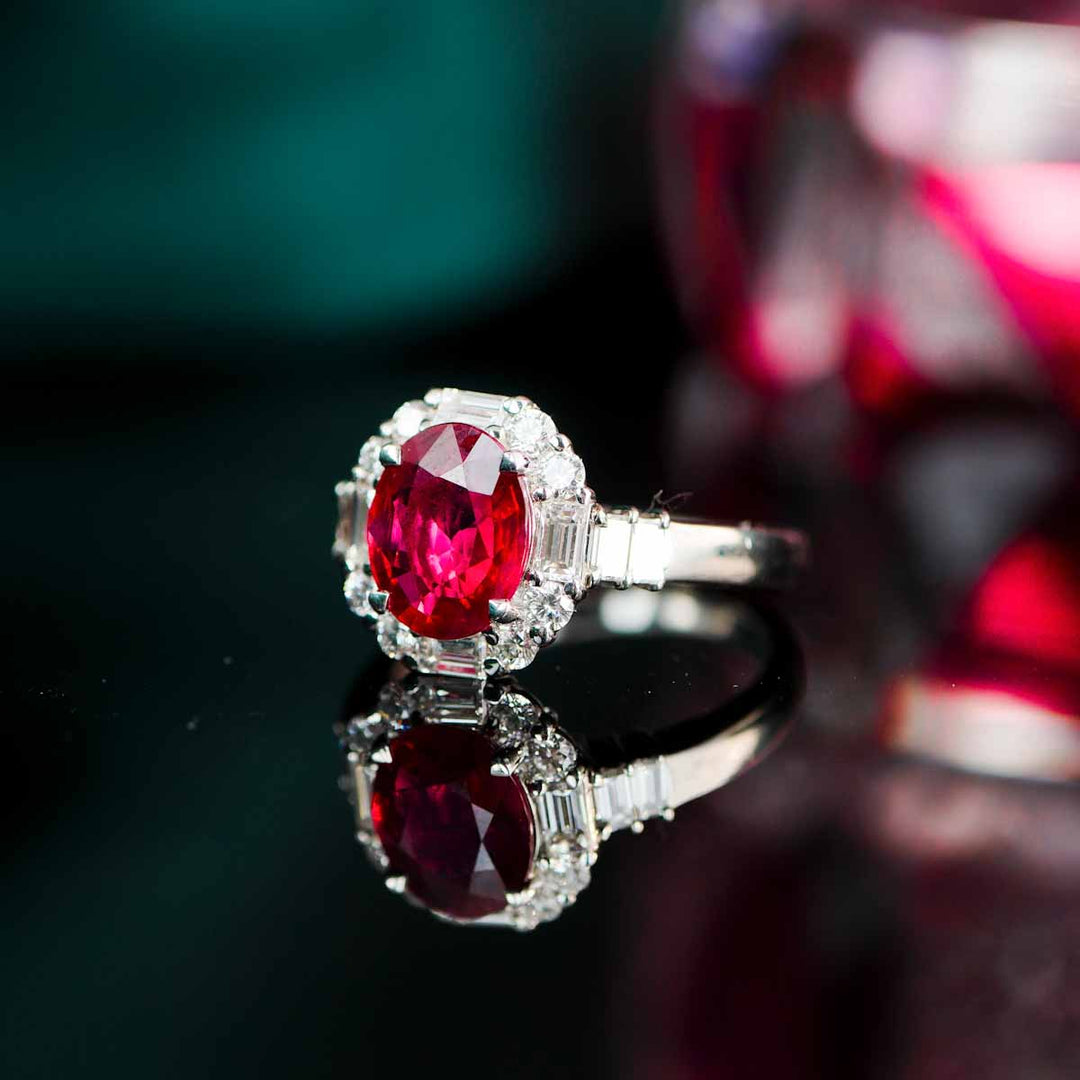 Burma(Myanmar) Natural Pigeon Blood Ruby Stone Ring 2.02ct, Diamond 1.01ct Pt900 Platinum