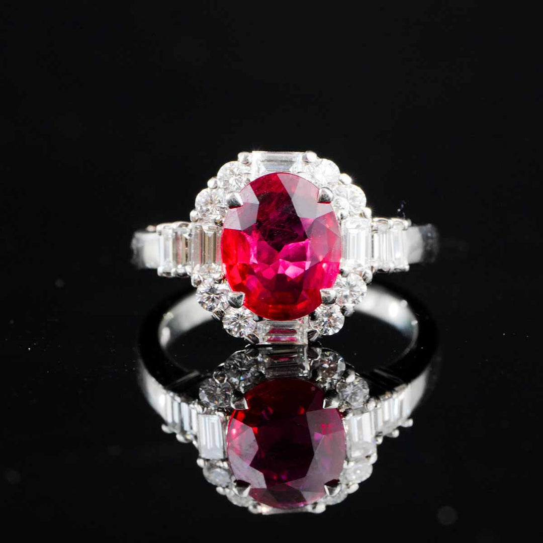 Burma(Myanmar) Natural Pigeon Blood Ruby Stone Ring 2.02ct, Diamond 1.01ct Pt900 Platinum
