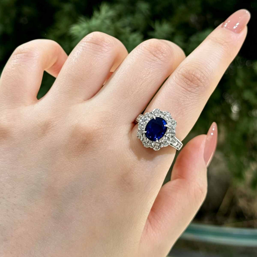 Sri Lanka Natural Royal Blue Sapphire Stone Ring 3.43ct, Diamond 2.04ct Platinum (Pt900)