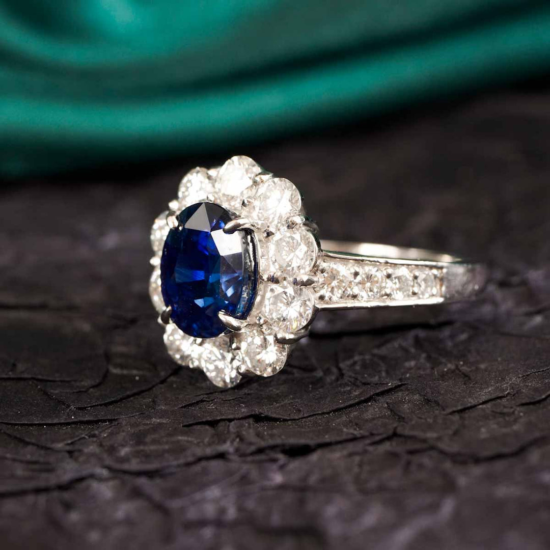 Sri Lanka Natural Royal Blue Sapphire Stone Ring 3.43ct, Diamond 2.04ct Platinum (Pt900)