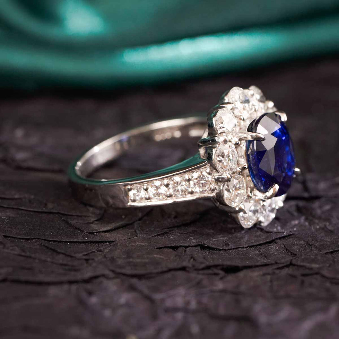 Sri Lanka Natural Royal Blue Sapphire Stone Ring 3.43ct, Diamond 2.04ct Platinum (Pt900)