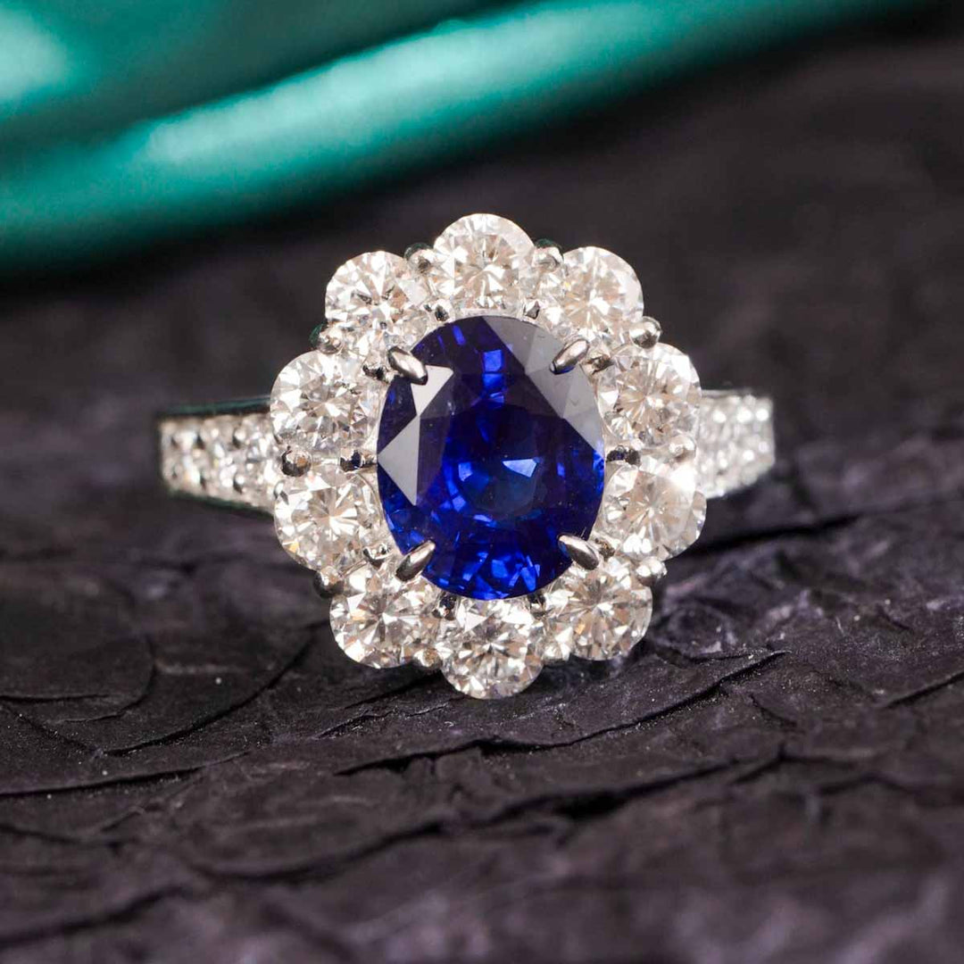 Sri Lanka Natural Royal Blue Sapphire Stone Ring 3.43ct, Diamond 2.04ct Platinum (Pt900)