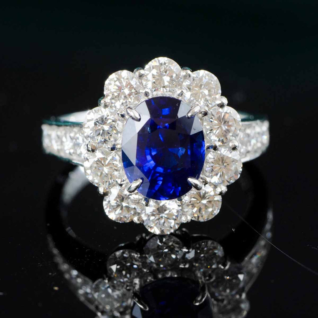 Sri Lanka Natural Royal Blue Sapphire Stone Ring 3.43ct, Diamond 2.04ct Platinum (Pt900)