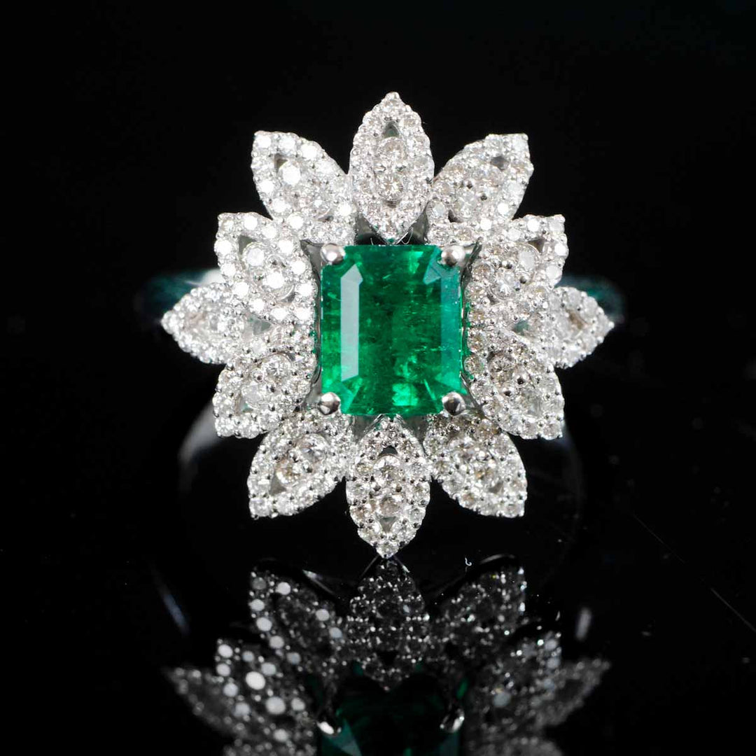 Columbia Minor Oil Natural Muzo Green Emerald Stone Ring 1.25ct, Diamond 0.67ct Platinum (PT950)
