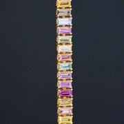 Natural Multi-colored Sapphire Stone Bracelet 9.11ct, 18K Gold