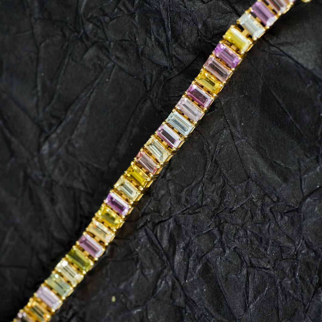 Natural Multi-colored Sapphire Stone Bracelet 9.11ct, 18K Gold