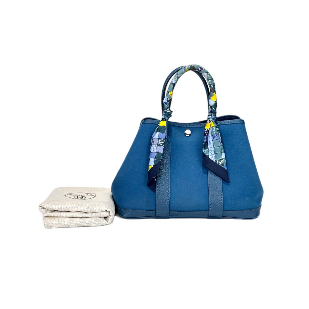Hermes Garden Party Bag 30cm Canvas Blue