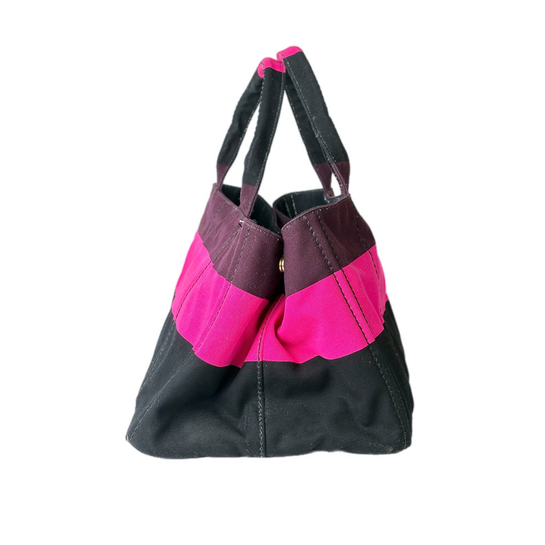 Prada Canvas Tote Bag Pink Burgandy
