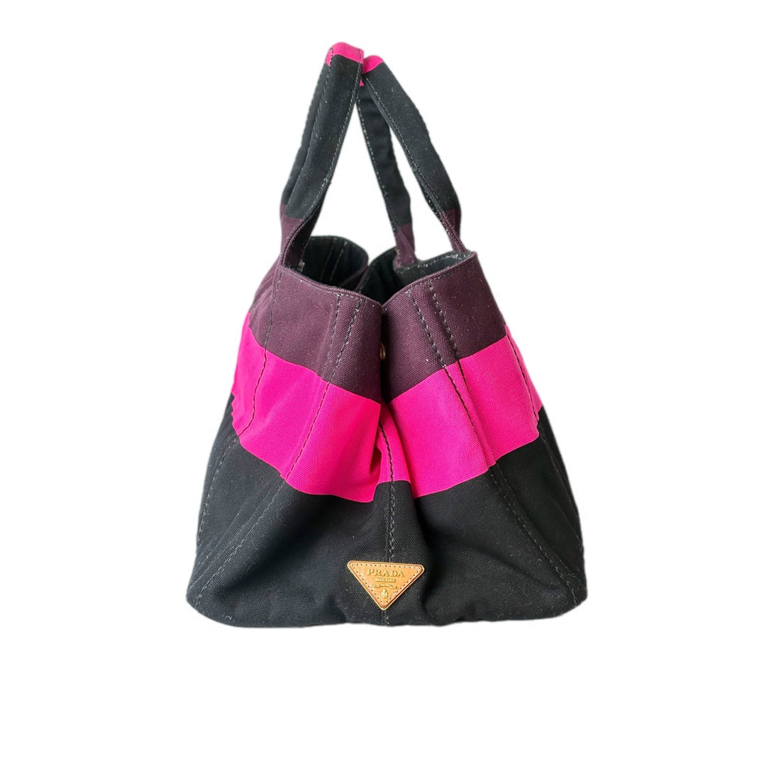 Prada Canvas Tote Bag Pink Burgandy