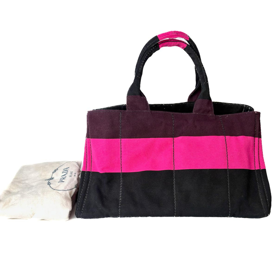Prada Canvas Tote Bag Pink Burgandy