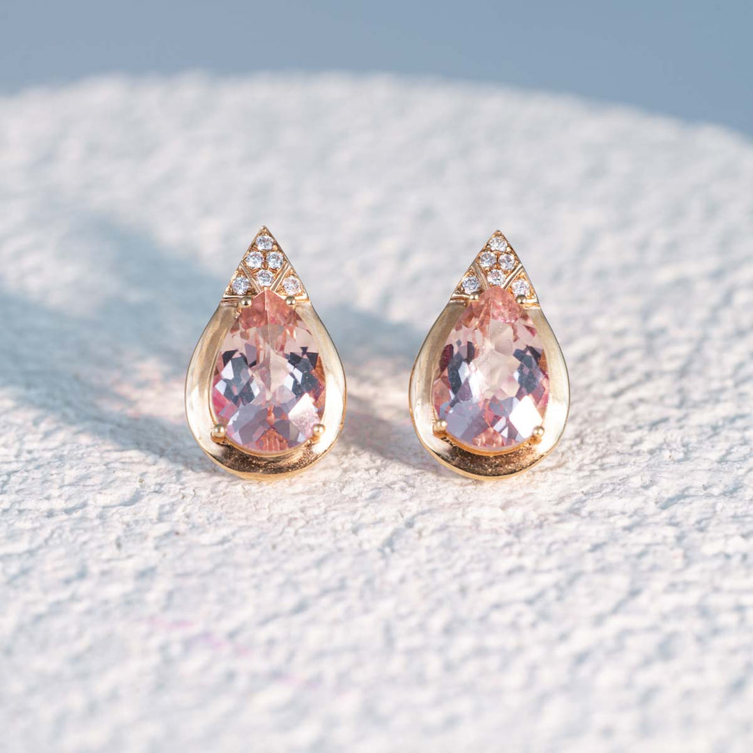 Natural Pear Morganite Diamond Earrings D3.755ct. 18K
