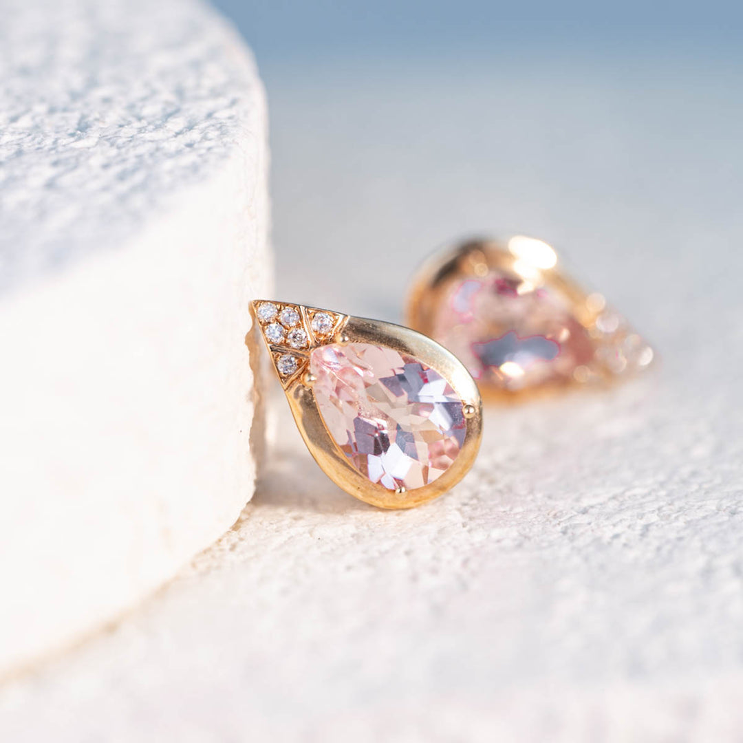 Natural Pear Morganite Diamond Earrings D3.755ct. 18K