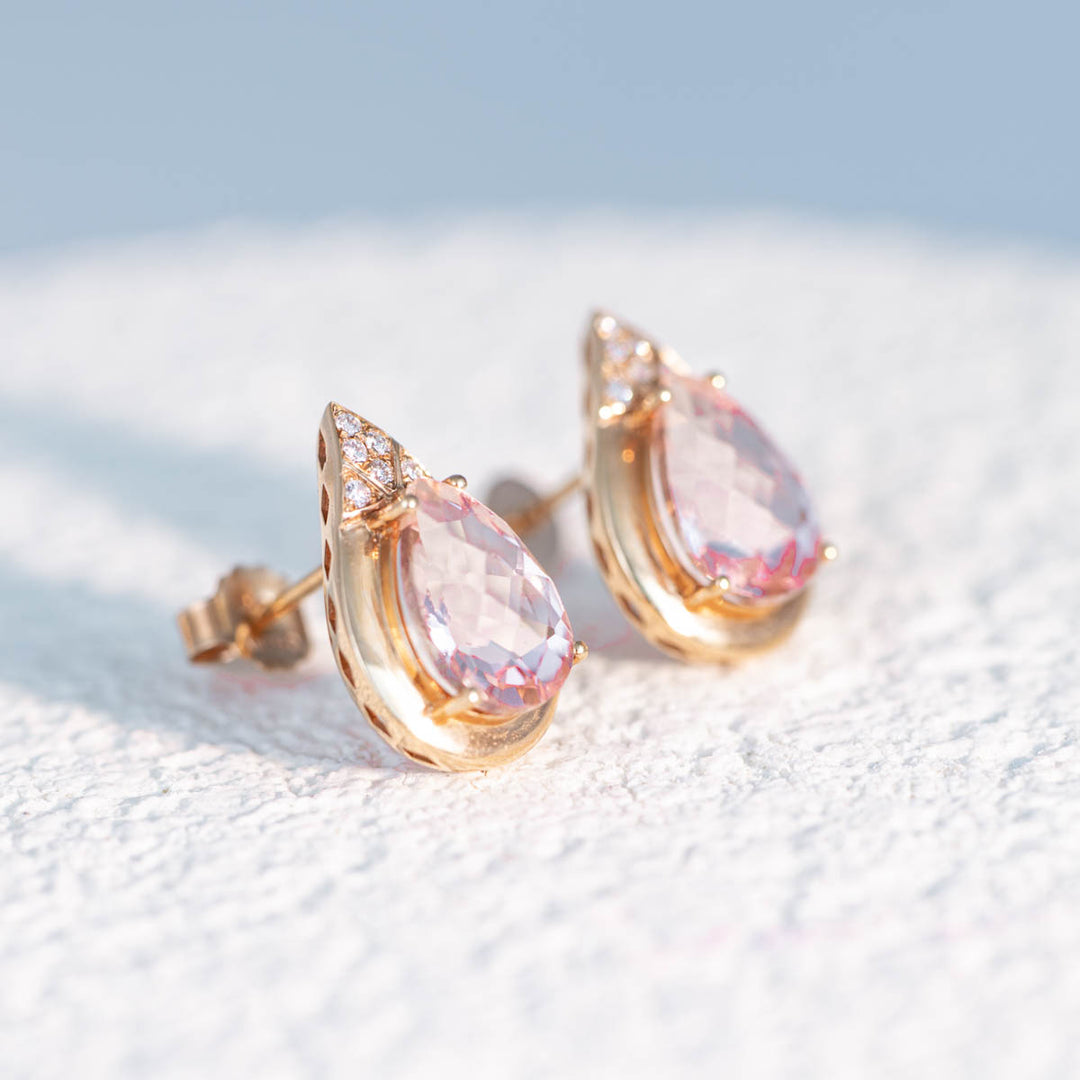 Natural Pear Morganite Diamond Earrings D3.755ct. 18K