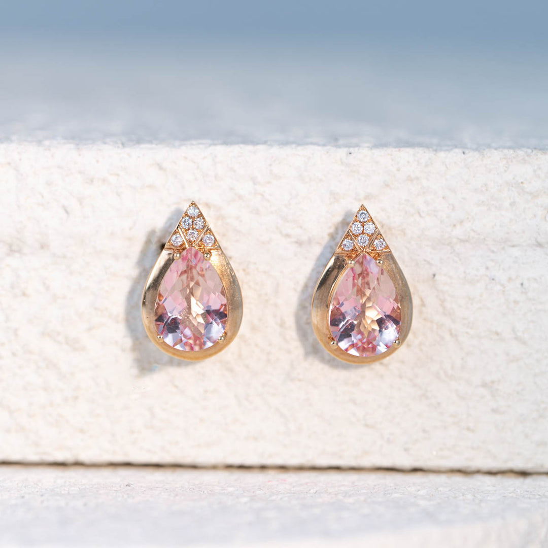 Natural Pear Morganite Diamond Earrings D3.755ct. 18K