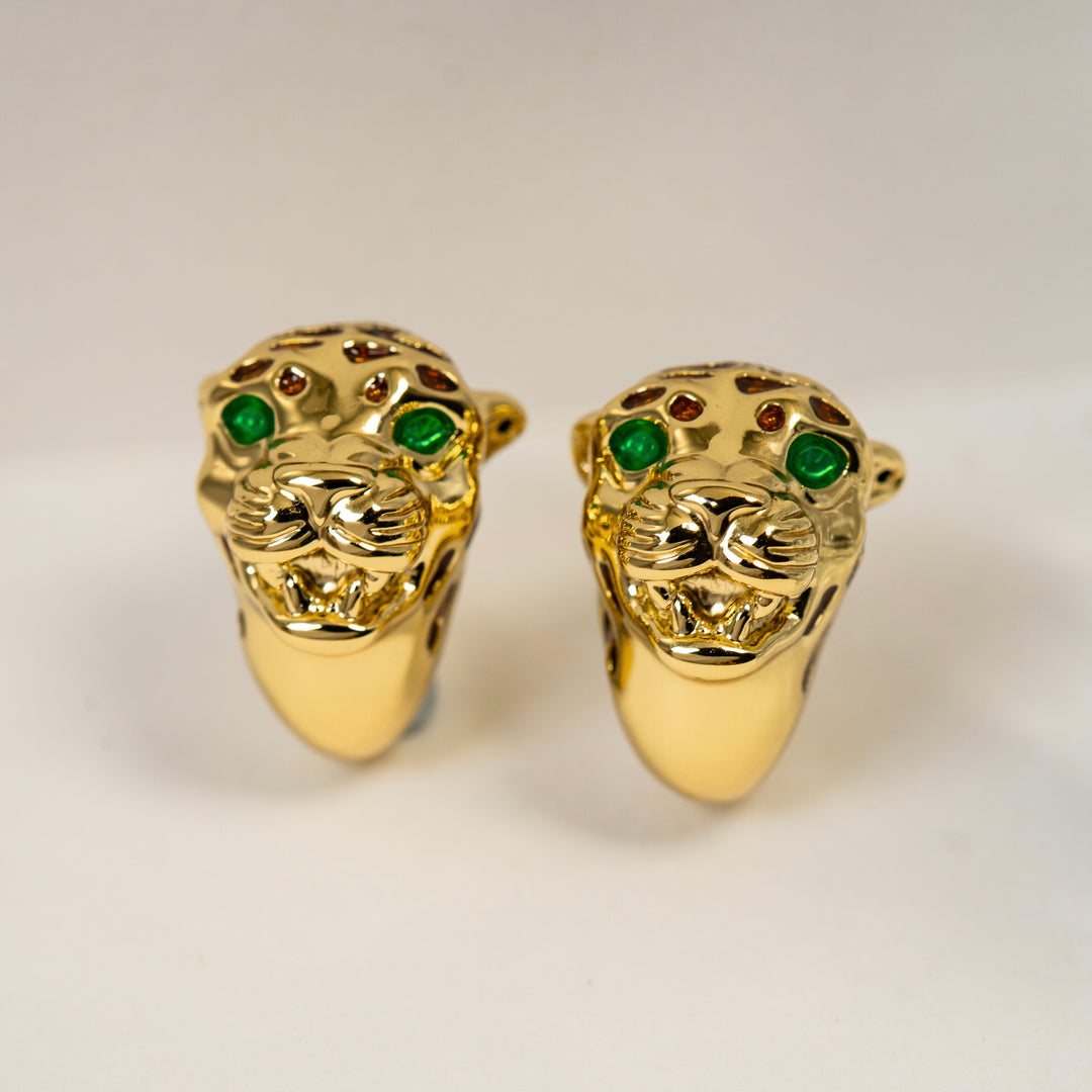 18K Solid Yellow Gold Panther Earrings,Made in Italy 3.35g