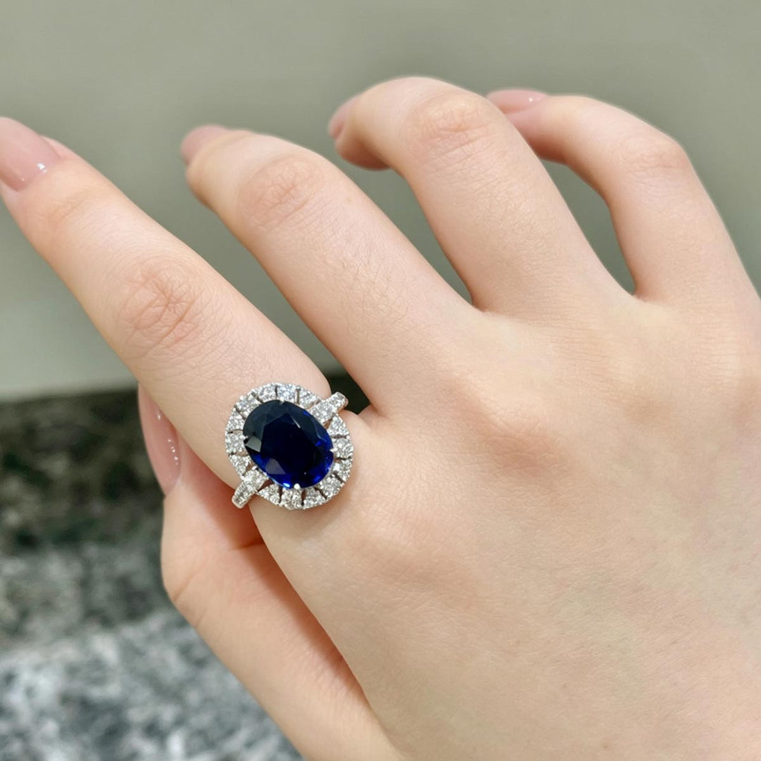 Madagascar Natural Royal Blue Sapphire Stone Ring 6.00ct, Diamond 0.84ct Platinum